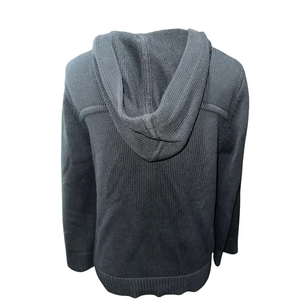 Lauren Ralph Lauren Cardigan Sweater Toggle Closure Hood Black M Timeless Preppy - Picture 4 of 13